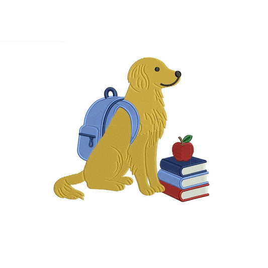 Golden Retriever Embroidery Designs: Dog with Backpack Machine Embroidery File Dog Embroidery File (DST, PES, JEF+) Digital Download