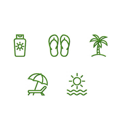 Beach Vacation Icon Set Embroidery Design: Summer Travel (Digital Download)