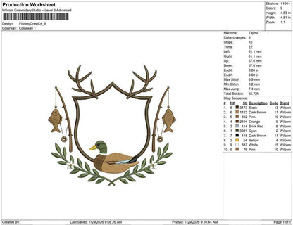 Hunting and Fishing Crest Embroidery Design: Mallard Duck Machine Embroidery File Crest Frame Embroidery File (Digital Download)