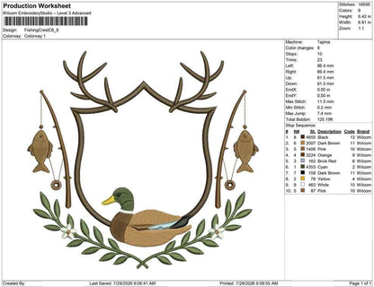 Hunting and Fishing Crest Embroidery Design: Mallard Duck Machine Embroidery File Crest Frame Embroidery File (Digital Download)