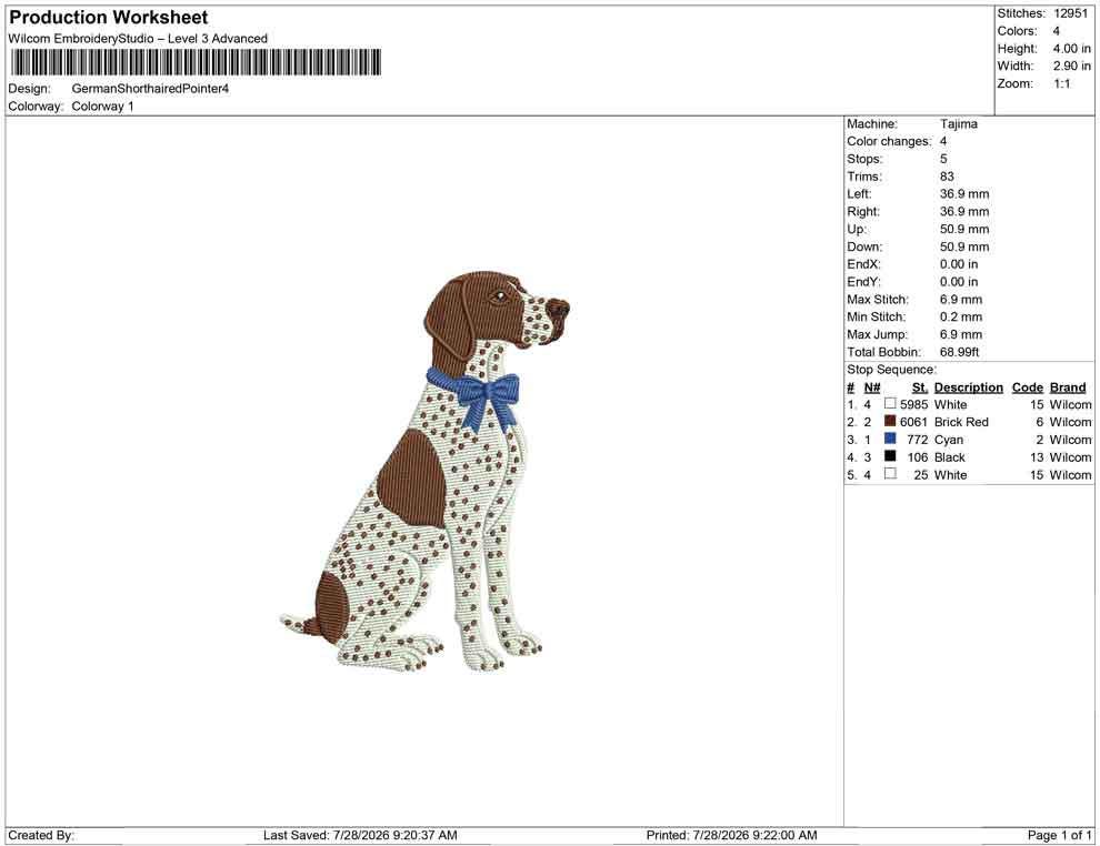 German Shorthaired Pointer Embroidery Design: Dog with Bow Machine Embroidery File Dog Embroidery File (DST, PES, JEF+) Digital Download