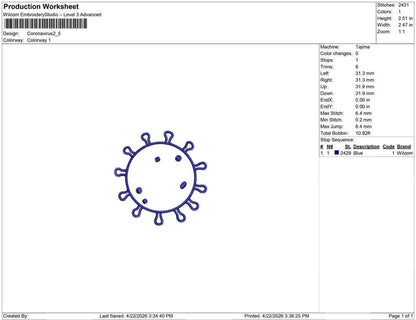 Coronavirus Embroidery Design: Science Virus Machine Embroidery File Microbiology Embroidery Coronavirus Design (DST, PES, JEF)