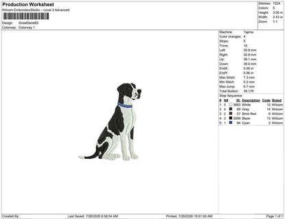 Great Dane Embroidery Designs: Big Dog Machine Embroidery Files Dog with Collar Embroidery Design (PES DST JEF+) Digital Download