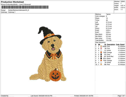Spooky Goldendoodle Embroidery Design Witch Hat Machine Embroidery File Goldendoodle Embroidery Pumpkin Dog Design Spooky Dog PES