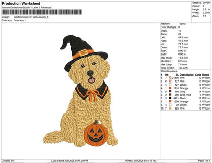Spooky Goldendoodle Embroidery Design Witch Hat Machine Embroidery File Goldendoodle Embroidery Pumpkin Dog Design Spooky Dog PES