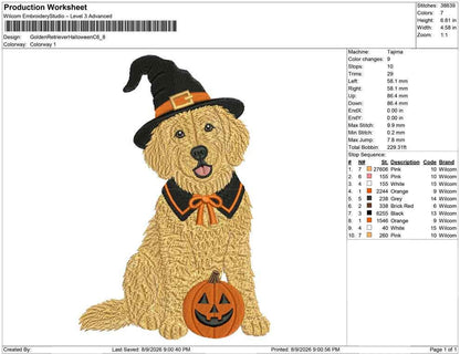 Spooky Goldendoodle Embroidery Design Witch Hat Machine Embroidery File Goldendoodle Embroidery Pumpkin Dog Design Spooky Dog PES