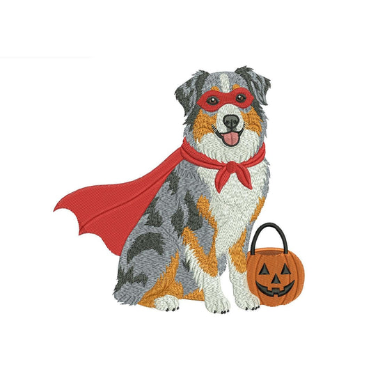 Halloween Embroidery Designs: Superhero Australian Shepherd Dog Embroidery Design (Digital Download)
