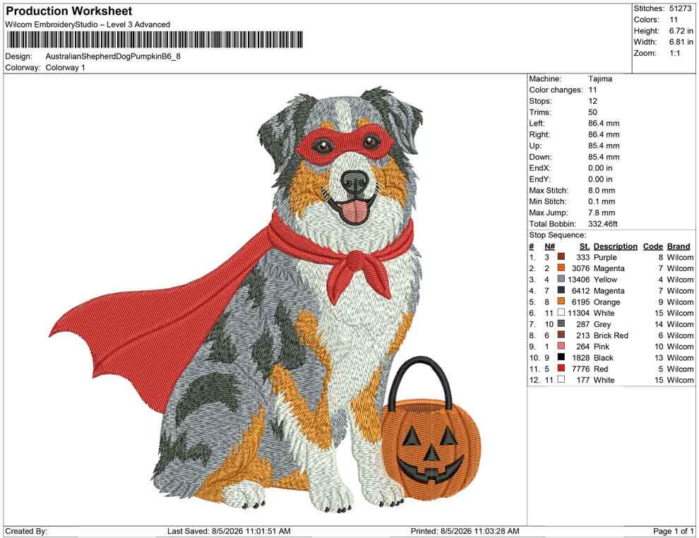 Halloween Embroidery Designs: Superhero Australian Shepherd Dog Embroidery Design (Digital Download)
