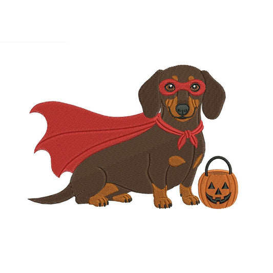 Dachshund Halloween Embroidery Designs: Superhero Dachshund Dog Fall Embroidery Design Files (PES DST JEF+) Instant Digital Download