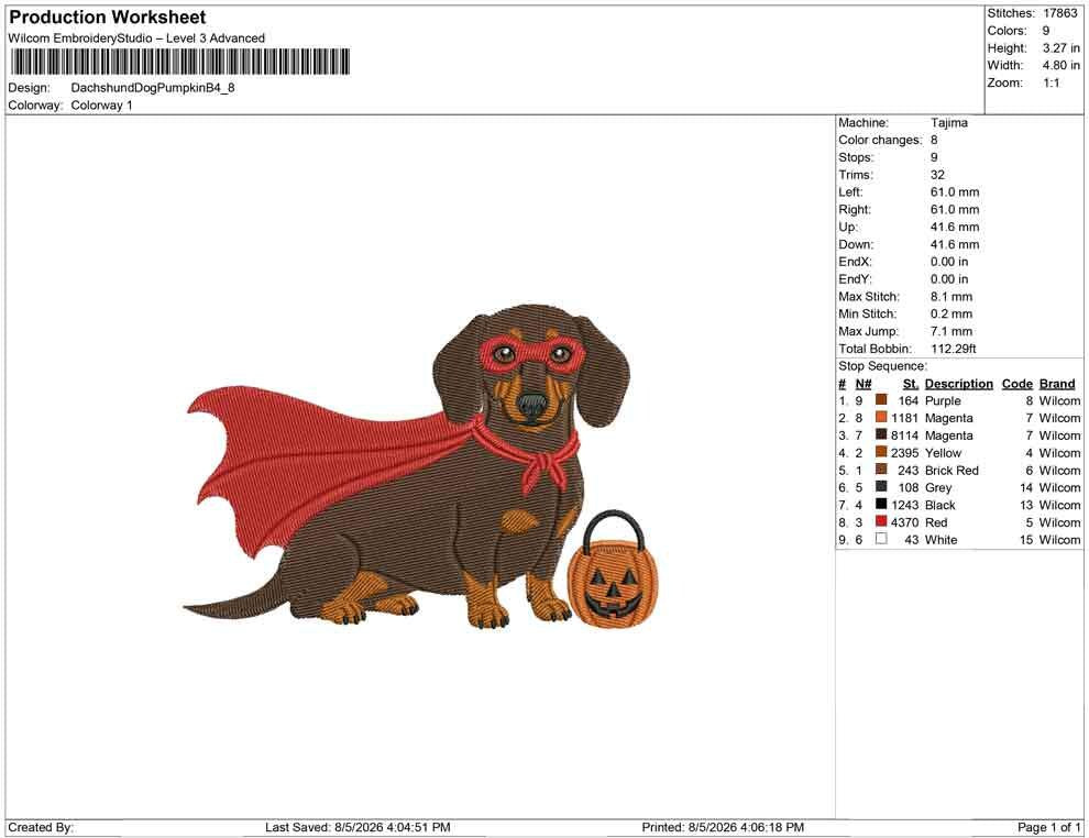 Dachshund Halloween Embroidery Designs: Superhero Dachshund Dog Fall Embroidery Design Files (PES DST JEF+) Instant Digital Download