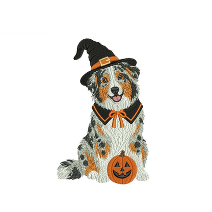 Halloween Witch Australian Shepherd Embroidery Design (Digital Download)