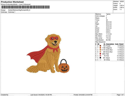 Superhero Golden Retriever Dog Embroidery Designs: Halloween Machine Embroidery Design Files Golden Retriever Embroidery (Digital Download)