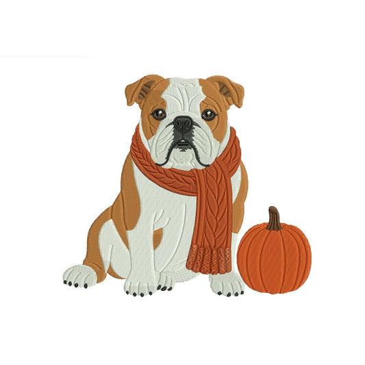 English Bulldog Embroidery Design: Fall Pumpkin Dog Machine Embroidery Files PES JEF DST+ (Digital Download)