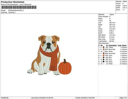 English Bulldog Embroidery Design: Fall Pumpkin Dog Machine Embroidery Files PES JEF DST+ (Digital Download)
