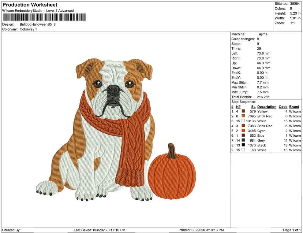 English Bulldog Embroidery Design: Fall Pumpkin Dog Machine Embroidery Files PES JEF DST+ (Digital Download)