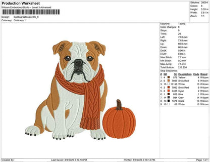 English Bulldog Embroidery Design: Fall Pumpkin Dog Machine Embroidery Files PES JEF DST+ (Digital Download)