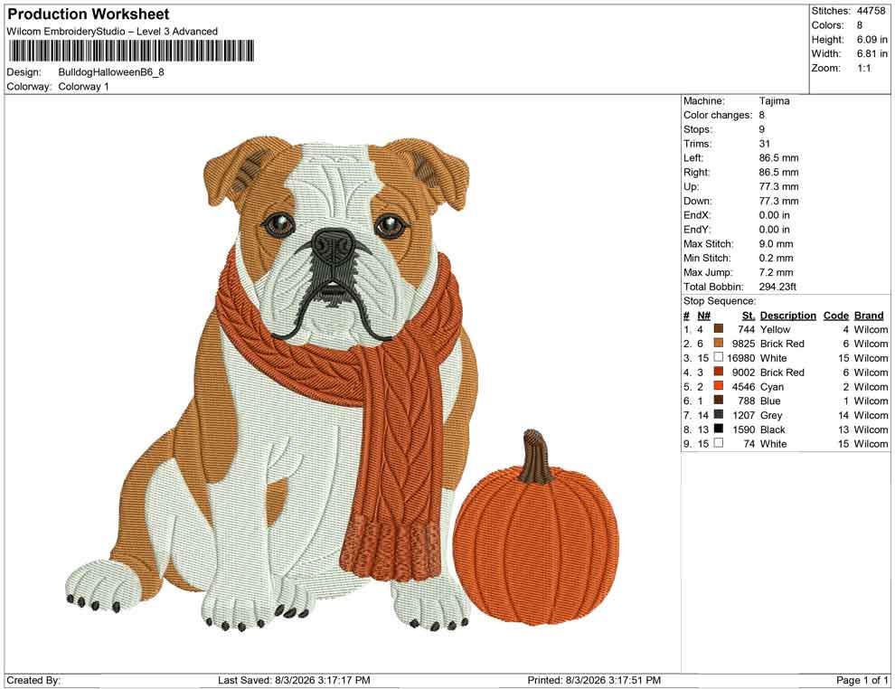 English Bulldog Embroidery Design: Fall Pumpkin Dog Machine Embroidery Files PES JEF DST+ (Digital Download)