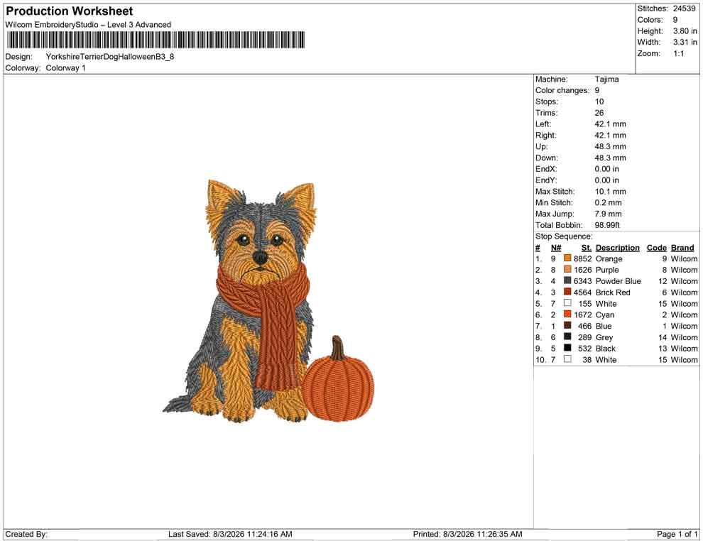 Yorkshire Terrier Embroidery Designs: Dog Embroidery File Puppy with Scarf and Pumpkin Embroidery Machine File (Digital Download)