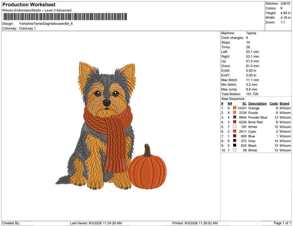 Yorkshire Terrier Embroidery Designs: Dog Embroidery File Puppy with Scarf and Pumpkin Embroidery Machine File (Digital Download)