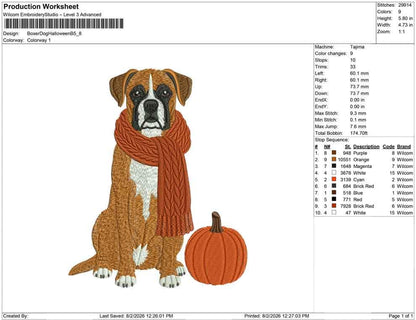 Boxer Dog Embroidery Designs: Fall Puppy Machine Embroidery File Dog with Scarf Pumpkin Embroidery File (Instant Digital Download) PES DST+