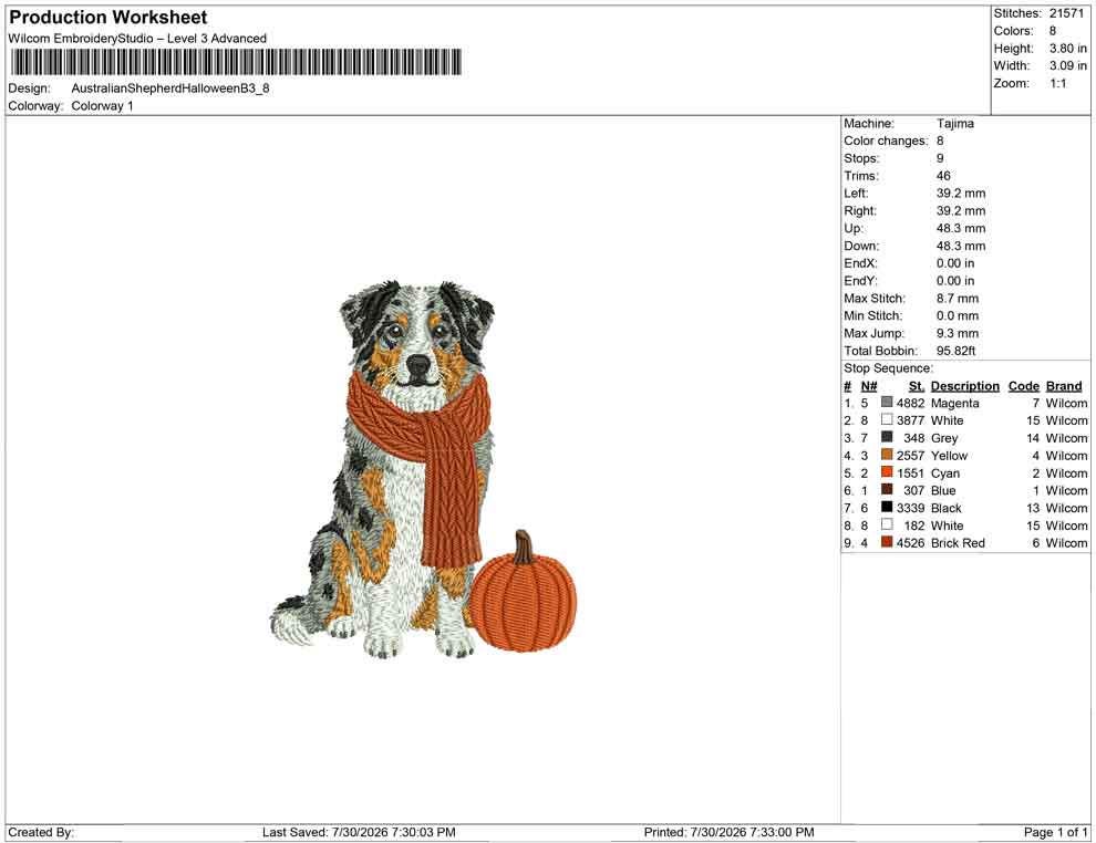 Australian Shepherd Embroidery Designs: Fall Dog Machine Embroidery Files Aussie Shepherd Scarf Pumpkin (Instant Digital Download) PES+