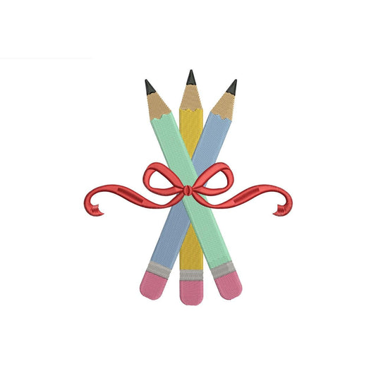 Back To School Embroidery Designs: Three Pencils Machine Embroidery File Pencil Bow Three Pencils Embroidery PES DST JEF (Instant Download)