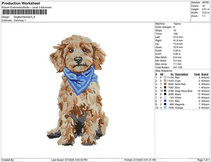Goldendoodle Dog Embroidery Design: Blue Bandana Puppy Machine Embroidery File Goldendoodle Dog Embroidery File (PES, DST, JEF More) Digital