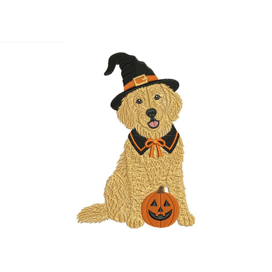 Spooky Goldendoodle Embroidery Design Witch Hat Machine Embroidery File Goldendoodle Embroidery Pumpkin Dog Design Spooky Dog PES