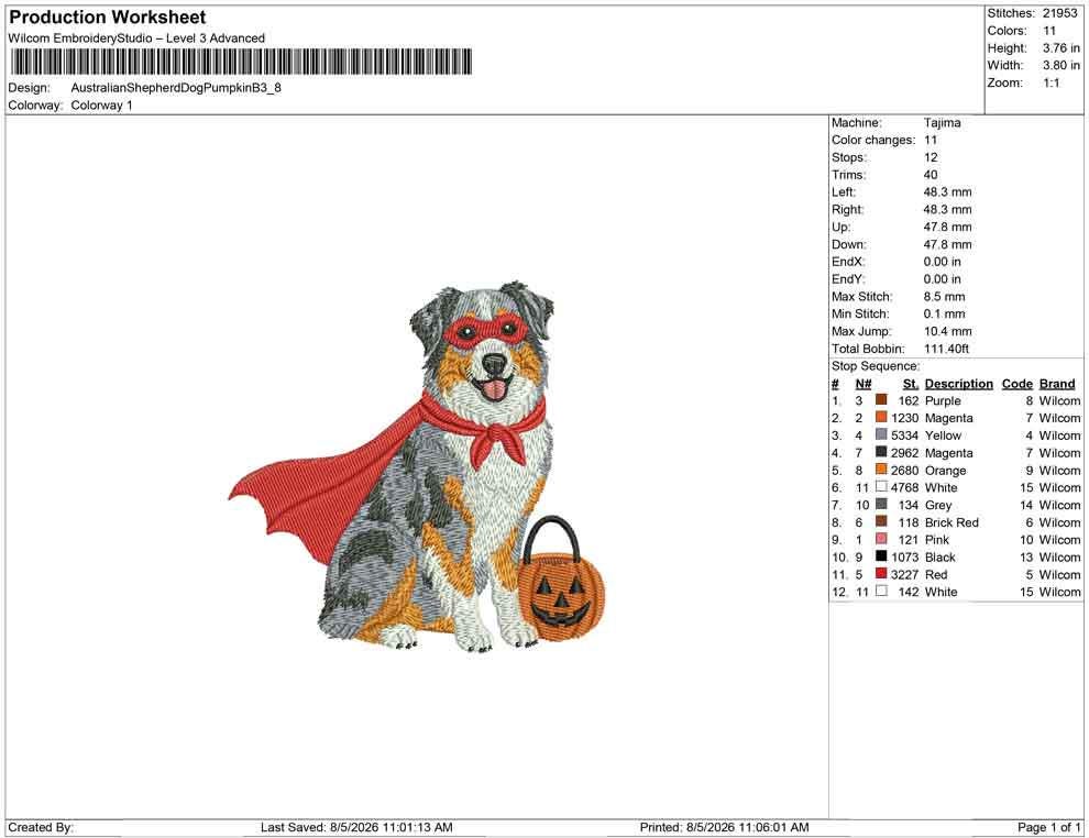 Halloween Embroidery Designs: Superhero Australian Shepherd Dog Embroidery Design (Digital Download)