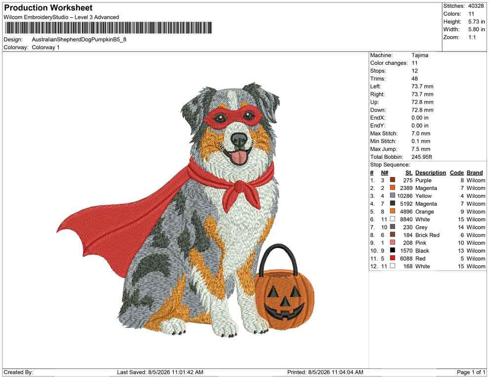 Halloween Embroidery Designs: Superhero Australian Shepherd Dog Embroidery Design (Digital Download)