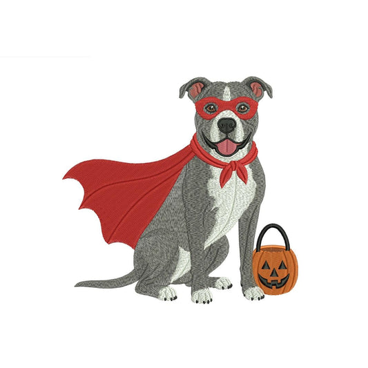 Halloween Dog Embroidery Designs: Superhero Pit Bull Dog Embroidery Design (Digital Download)