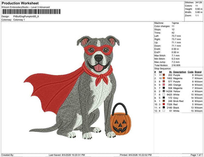 Halloween Dog Embroidery Designs: Superhero Pit Bull Dog Embroidery Design (Digital Download)