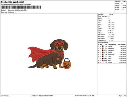 Dachshund Halloween Embroidery Designs: Superhero Dachshund Dog Fall Embroidery Design Files (PES DST JEF+) Instant Digital Download