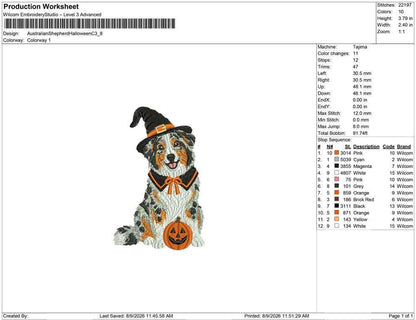 Halloween Witch Australian Shepherd Embroidery Design (Digital Download)