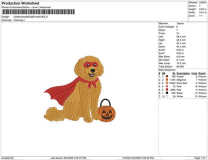 Goldendoodle Halloween Embroidery Designs: Superhero Goldendoodle Dog Embroidery Machine File Design (Digital Download) PES DST EXP+