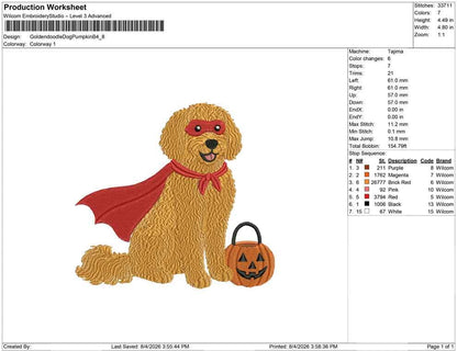 Goldendoodle Halloween Embroidery Designs: Superhero Goldendoodle Dog Embroidery Machine File Design (Digital Download) PES DST EXP+