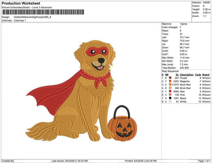 Superhero Golden Retriever Dog Embroidery Designs: Halloween Machine Embroidery Design Files Golden Retriever Embroidery (Digital Download)