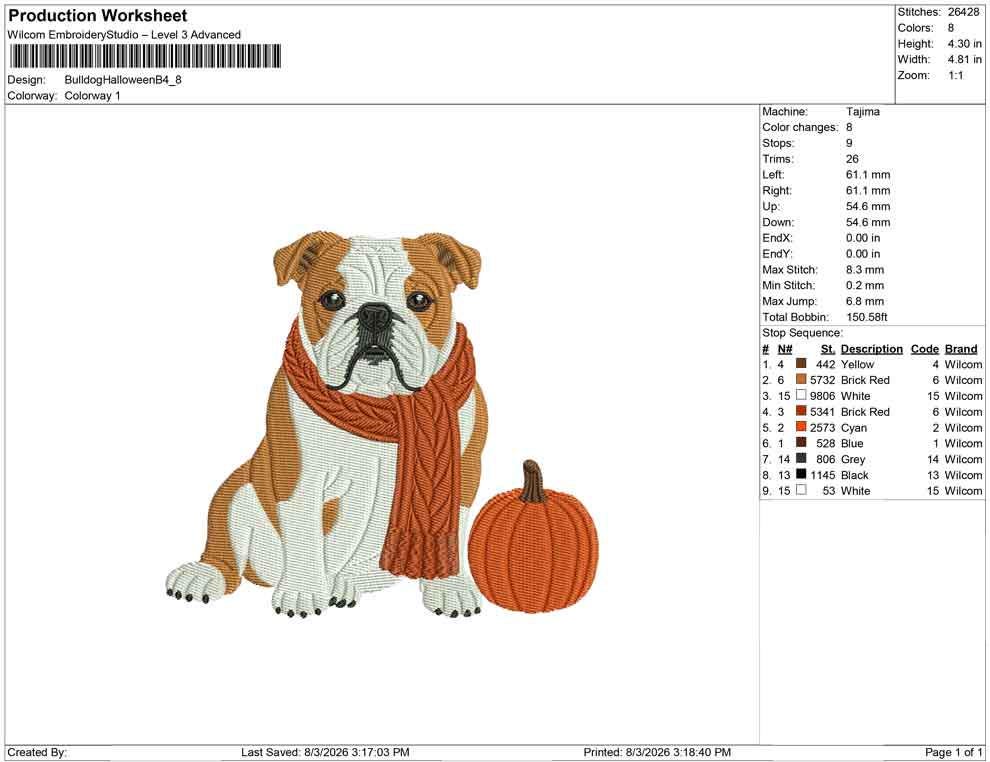 English Bulldog Embroidery Design: Fall Pumpkin Dog Machine Embroidery Files PES JEF DST+ (Digital Download)