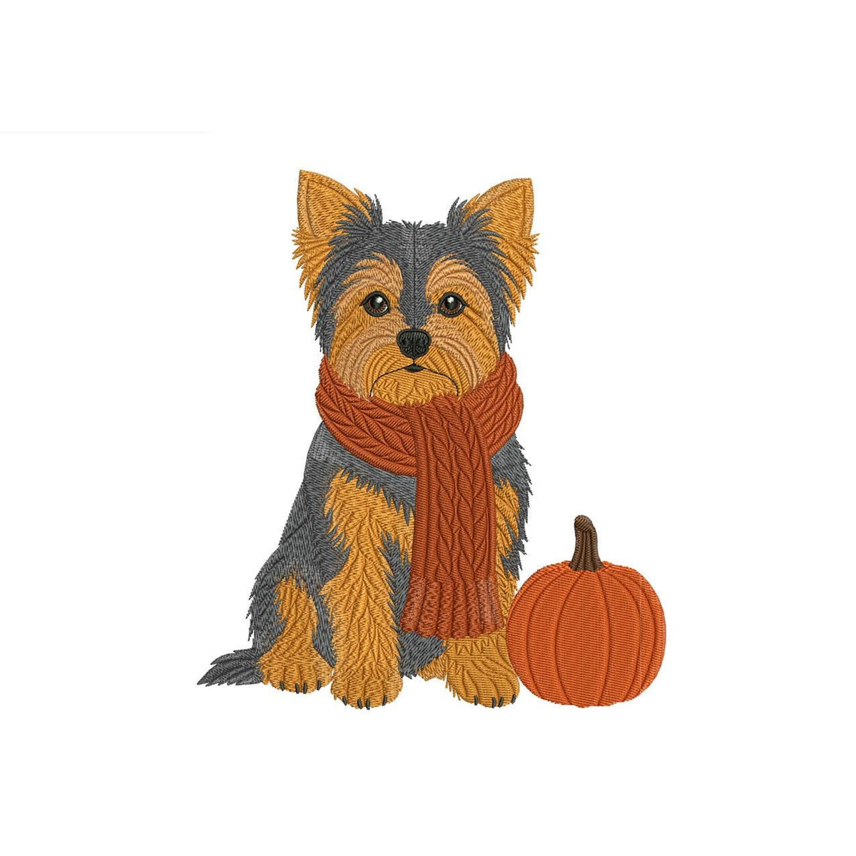 Yorkshire Terrier Embroidery Designs: Dog Embroidery File Puppy with Scarf and Pumpkin Embroidery Machine File (Digital Download)