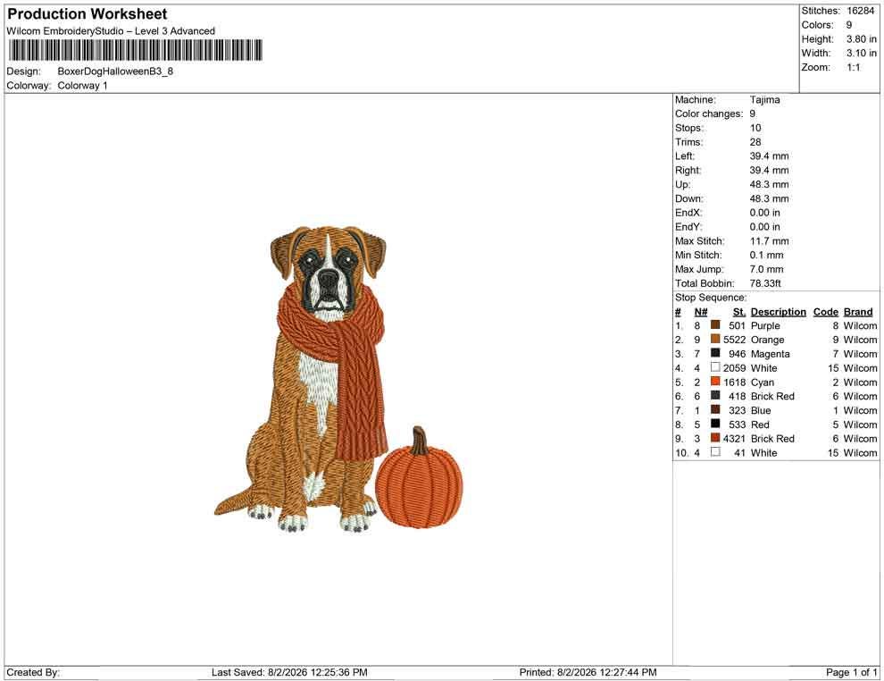 Boxer Dog Embroidery Designs: Fall Puppy Machine Embroidery File Dog with Scarf Pumpkin Embroidery File (Instant Digital Download) PES DST+