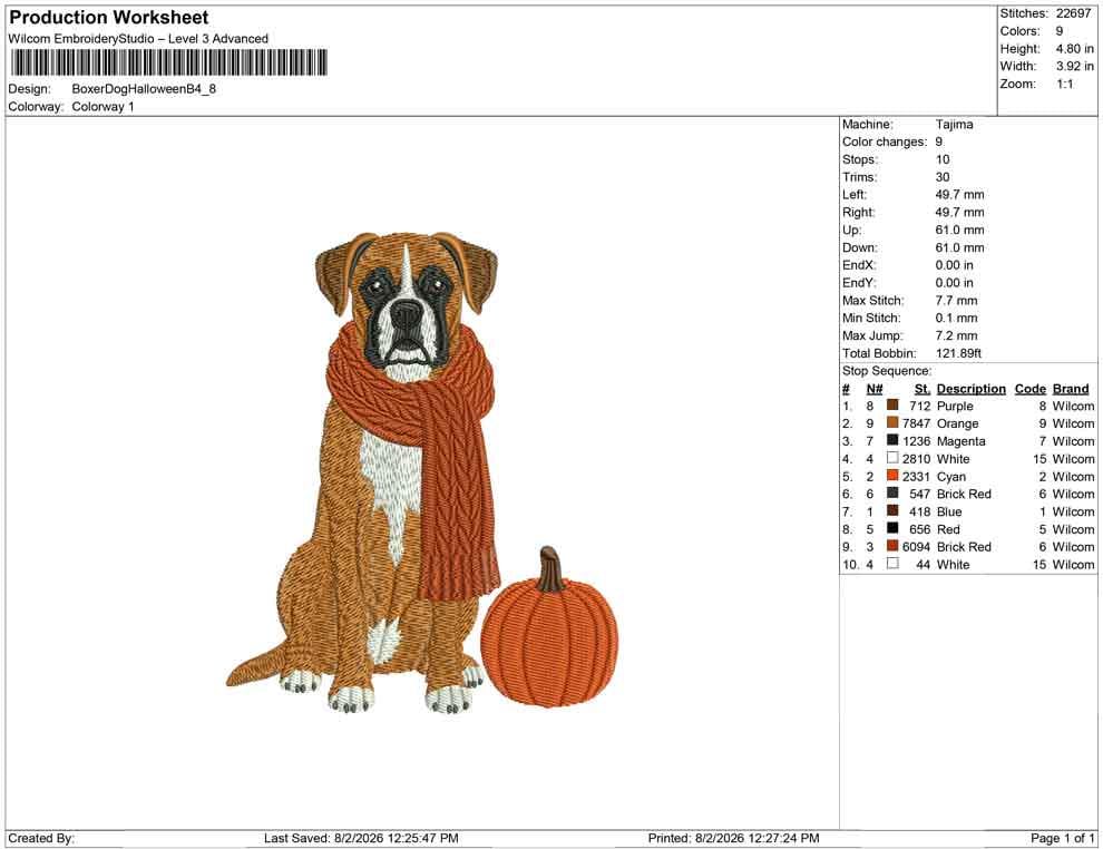 Boxer Dog Embroidery Designs: Fall Puppy Machine Embroidery File Dog with Scarf Pumpkin Embroidery File (Instant Digital Download) PES DST+