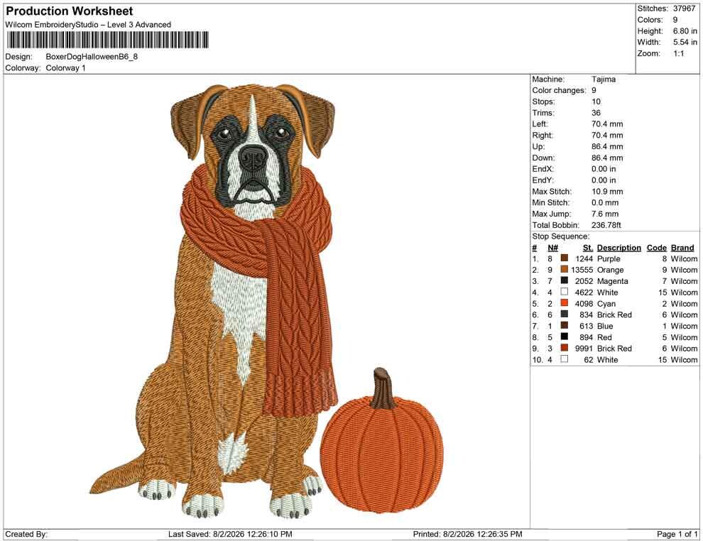 Boxer Dog Embroidery Designs: Fall Puppy Machine Embroidery File Dog with Scarf Pumpkin Embroidery File (Instant Digital Download) PES DST+
