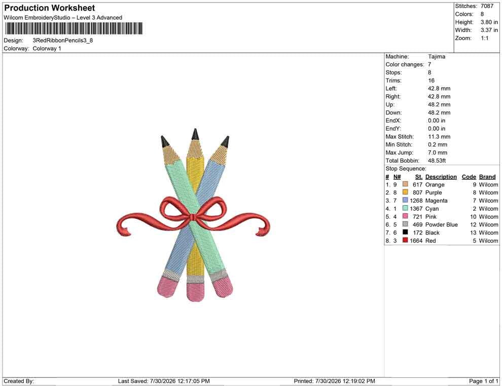 Back To School Embroidery Designs: Three Pencils Machine Embroidery File Pencil Bow Three Pencils Embroidery PES DST JEF (Instant Download)