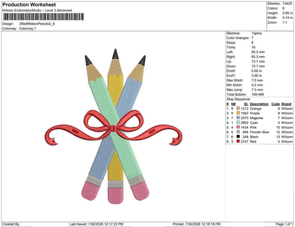 Back To School Embroidery Designs: Three Pencils Machine Embroidery File Pencil Bow Three Pencils Embroidery PES DST JEF (Instant Download)