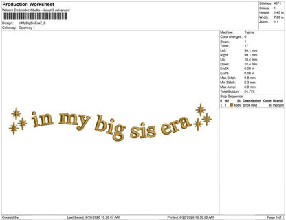 In My Big Sis Era Embroidery Designs: Big Sister Sparkle Machine Embroidery Files Family Embroidery Design (PES DST EXP+) (Digital Download)