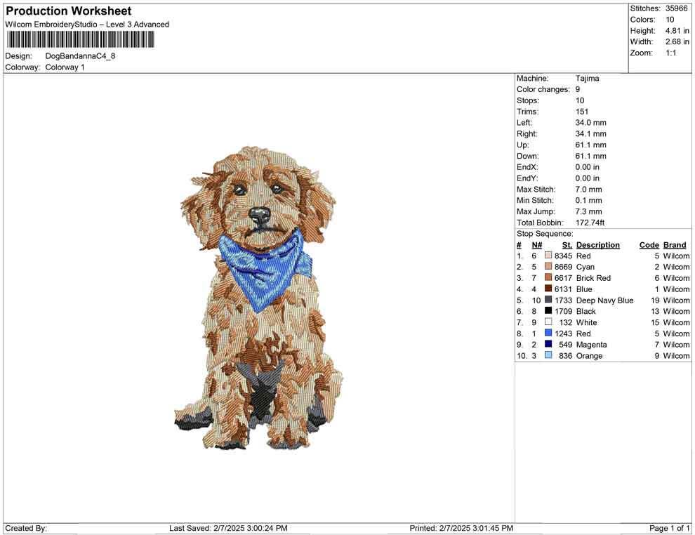 Goldendoodle Dog Embroidery Design: Blue Bandana Puppy Machine Embroidery File Goldendoodle Dog Embroidery File (PES, DST, JEF More) Digital