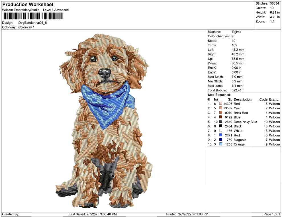 Goldendoodle Dog Embroidery Design: Blue Bandana Puppy Machine Embroidery File Goldendoodle Dog Embroidery File (PES, DST, JEF More) Digital