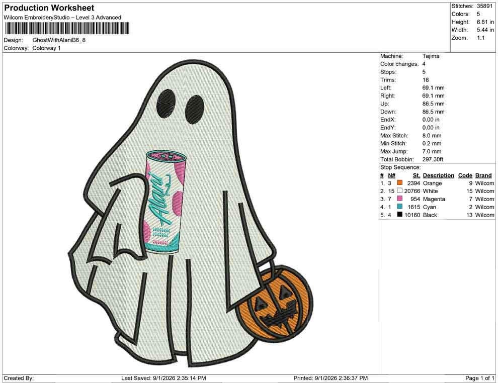 Halloween Ghost Embroidery Designs: Energy Drink Ghost Machine Embroidery Files (DST, PES, JEF+) (Instant Digital Download)