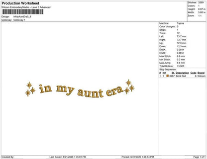 Aunt Embroidery Designs: In My Aunt Era Machine Embroidery Files Sparkle Stars Embroidery (Digital Download)