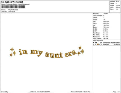 Aunt Embroidery Designs: In My Aunt Era Machine Embroidery Files Sparkle Stars Embroidery (Digital Download)